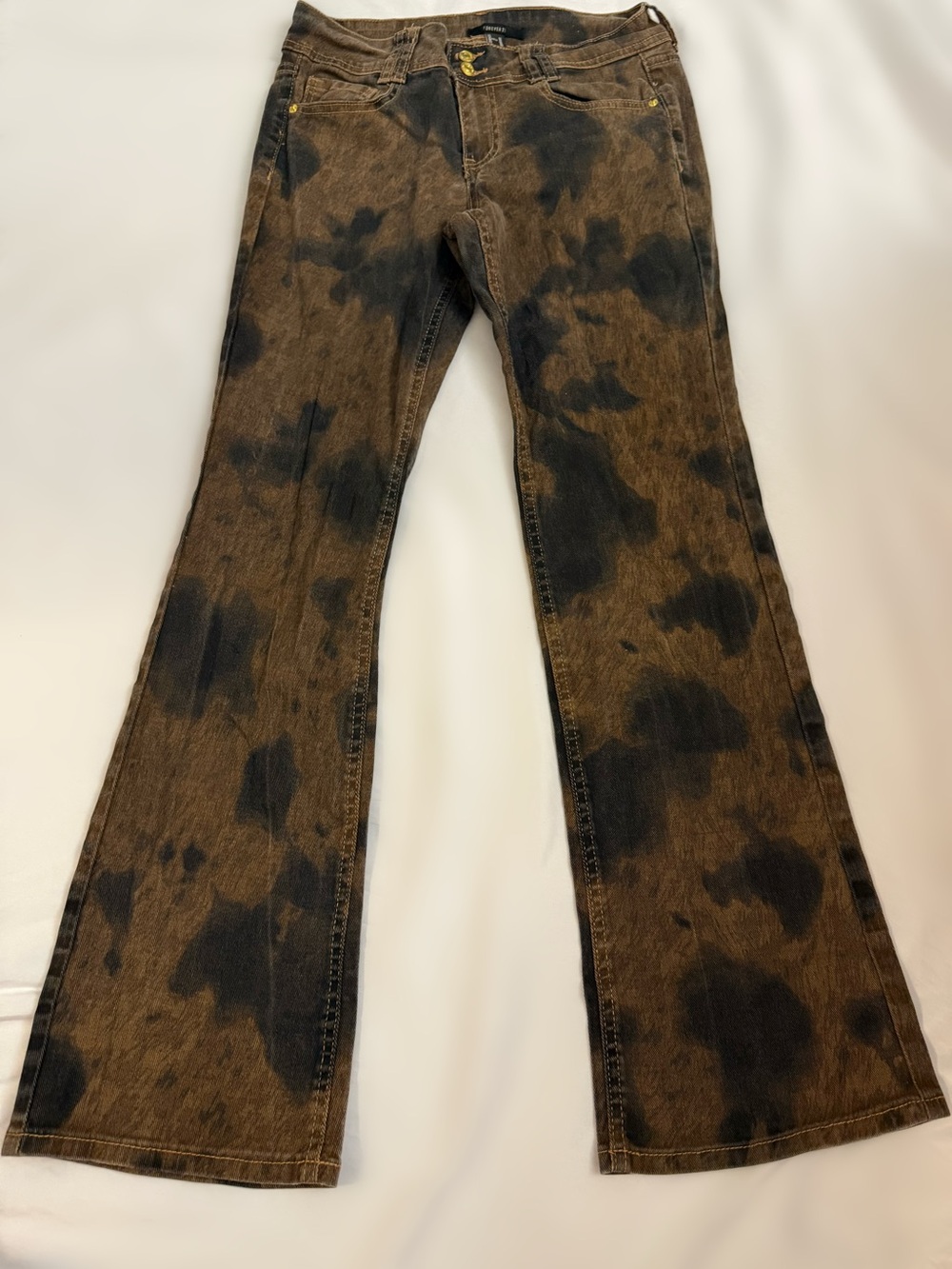 Forever 21 Brown Black Bleach Wash Flare Jeans Size 28